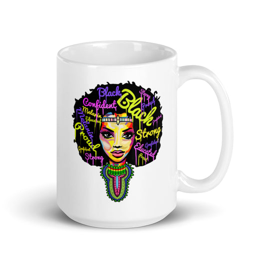 Black COnfident Strong White glossy mug