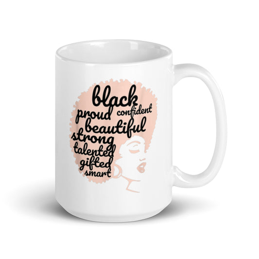 Black Proud Confident White glossy mug