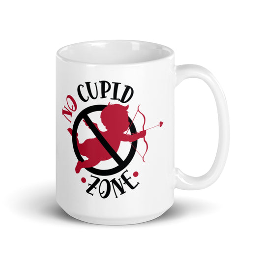 No Cupid Zone White glossy mug