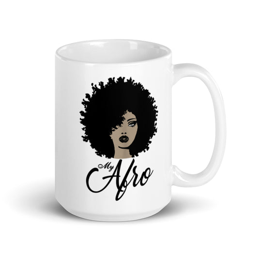Afro White glossy mug
