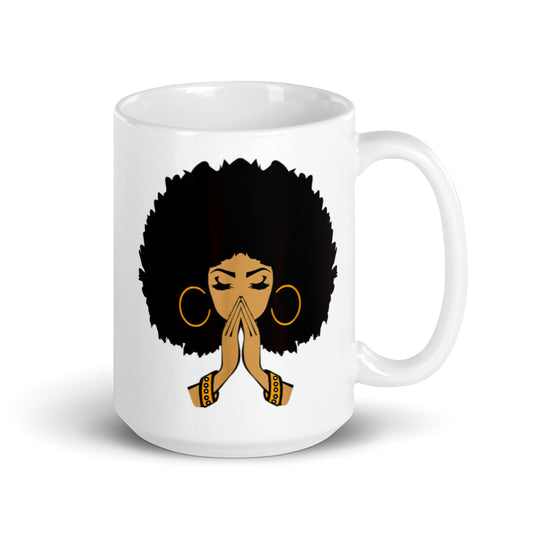 Pray White glossy mug