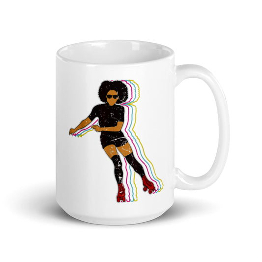 Rollerskating girl White glossy mug
