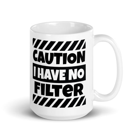 Caution White glossy mug